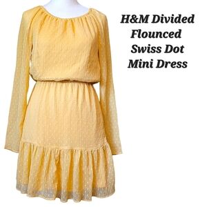 H&M Divided Flounced Yellow Swiss Dots Long Sleeve Mini Length Dress | H&M Dress